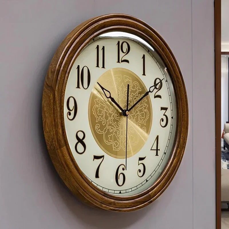Solid wood wall clock modern living room large aesthetic watch silent creative home decoration accessories interior