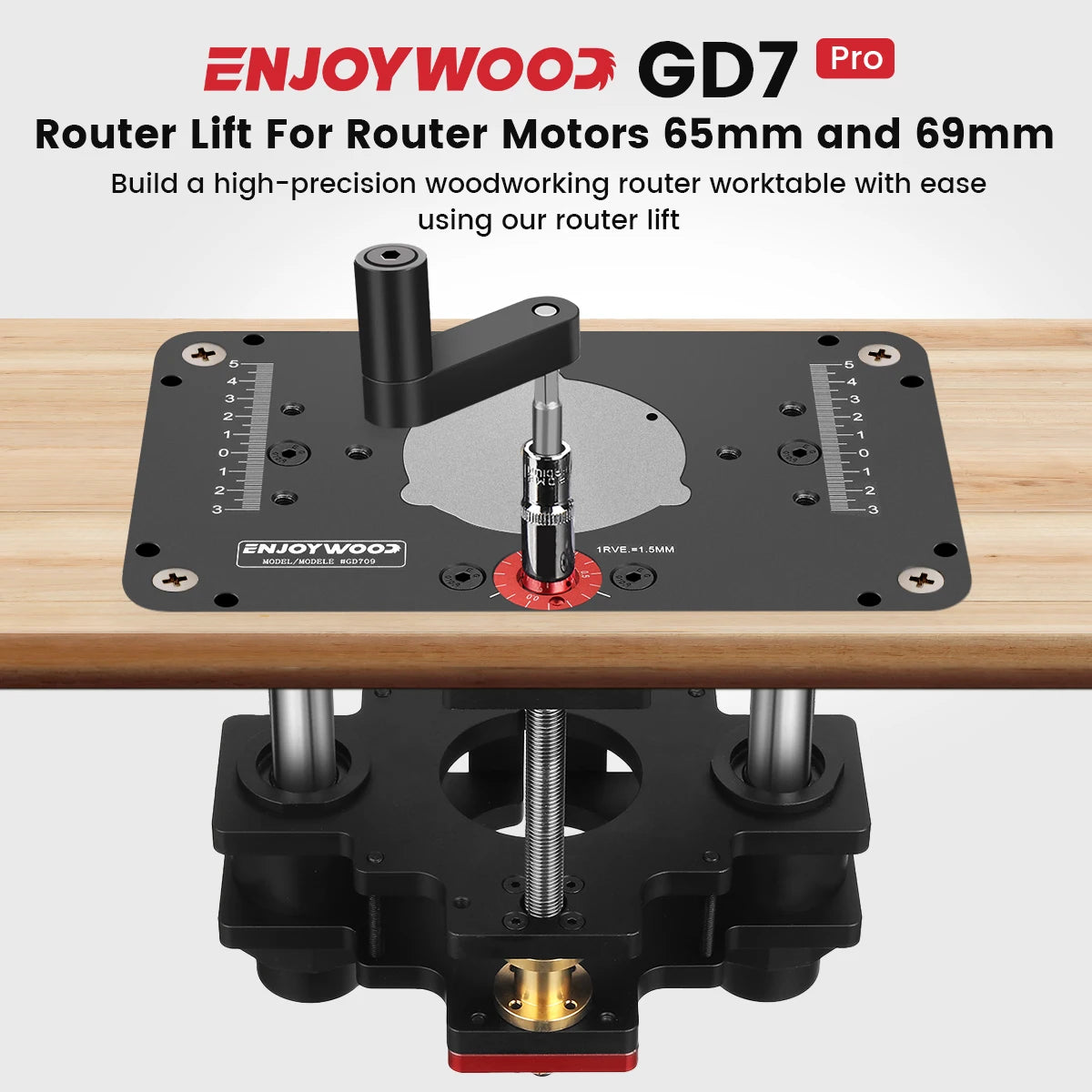 Enjoywood gd7 pro router lift for 65mm/69mm wood table set up with plate precision woodworking - gd709b-69 / united