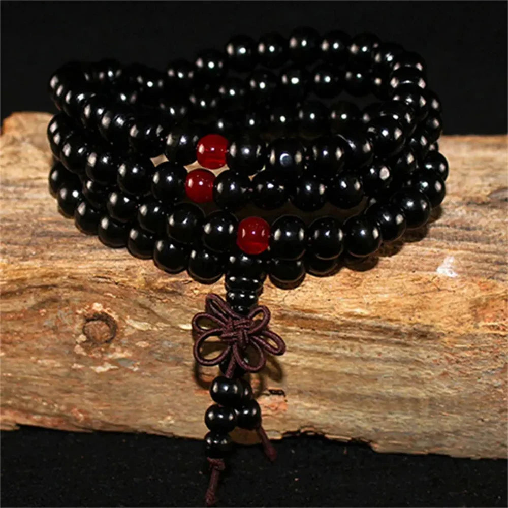 Natural sandalwood bracelet men buddhist buddha meditation bead for women prayer 108 beads rosary hanging decoration