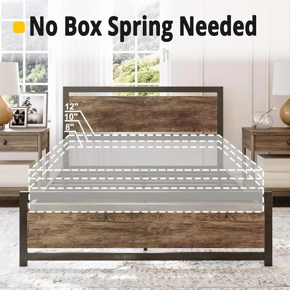 King size bed frame with headboard and footboard metal strong supports easy assembly noise-free no box spring needed