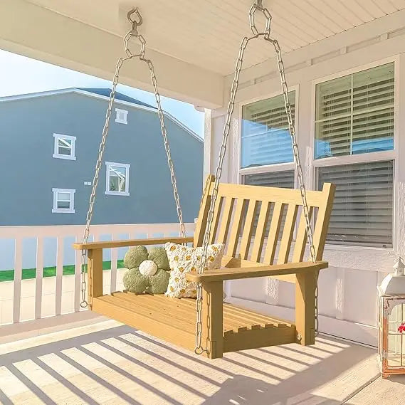 Patio wooden porch swing bench for courtyard & garden heavy duty 800 lbs chair with hanging chains outdoors yar