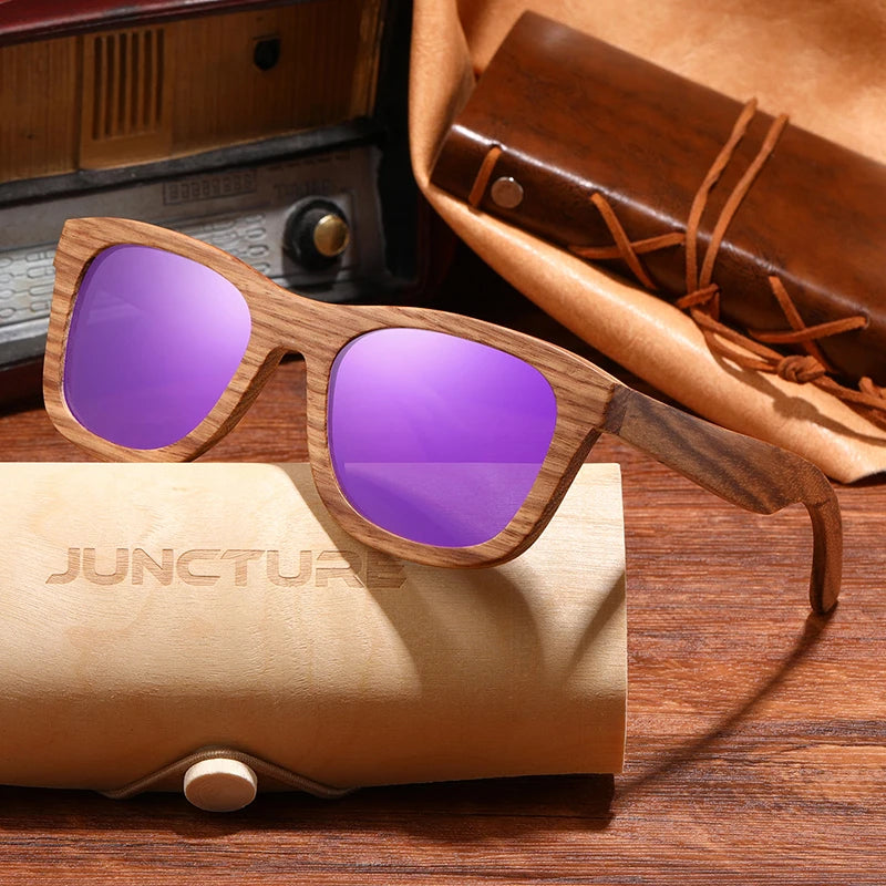 Juncture fashion bamboo wood vintage square sunglasses men women luxury brand designer sun glasses wooden driving uv400