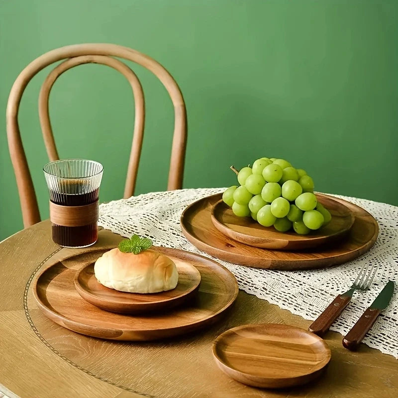 Round wooden decorative serving tray for coffee table and home decor wood centerpiece small candle
