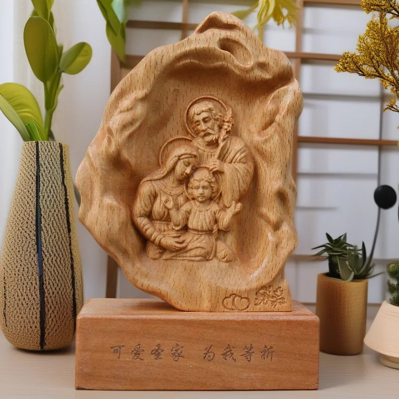 Solid wood carving our lady of god saint joseph statues catholic christ jesus holy family， home room office ornament