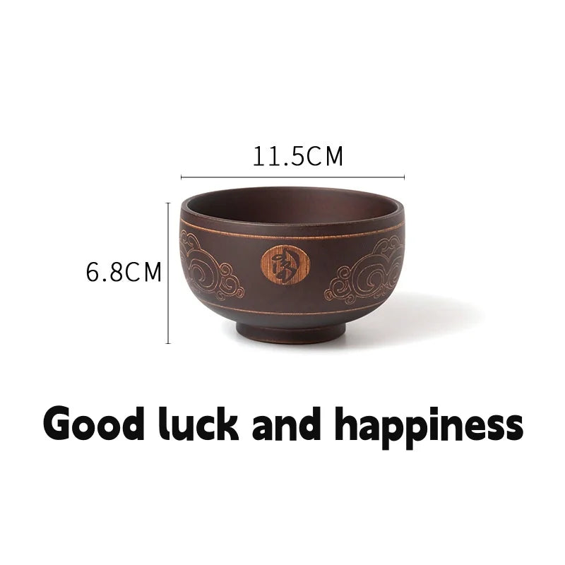 Wooden soup bowl japanese style wood rice salad food container large small for kids tableware utensils - 05