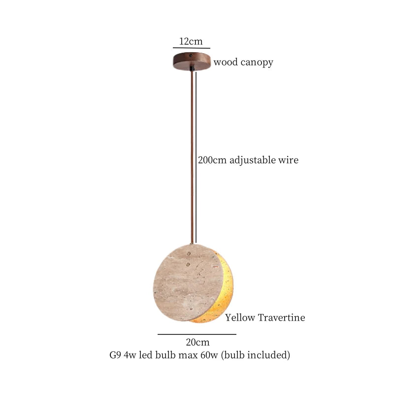 Iwhd vintage wabi sabi led pendant lights kitchen island bedroom living room loft wood yellow travertine hanging lamp