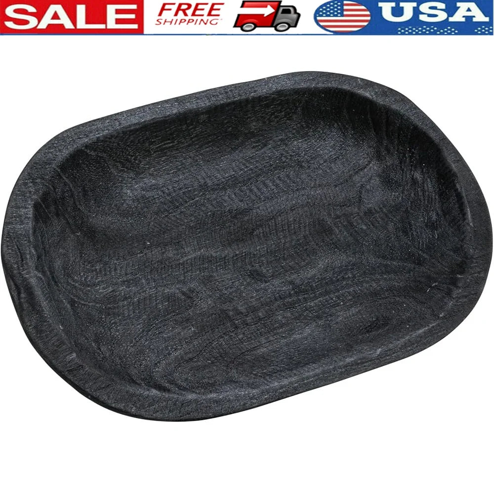 Hand-carved paulownia wood decorative bowl matte black finish organization display unique home decor accent piece