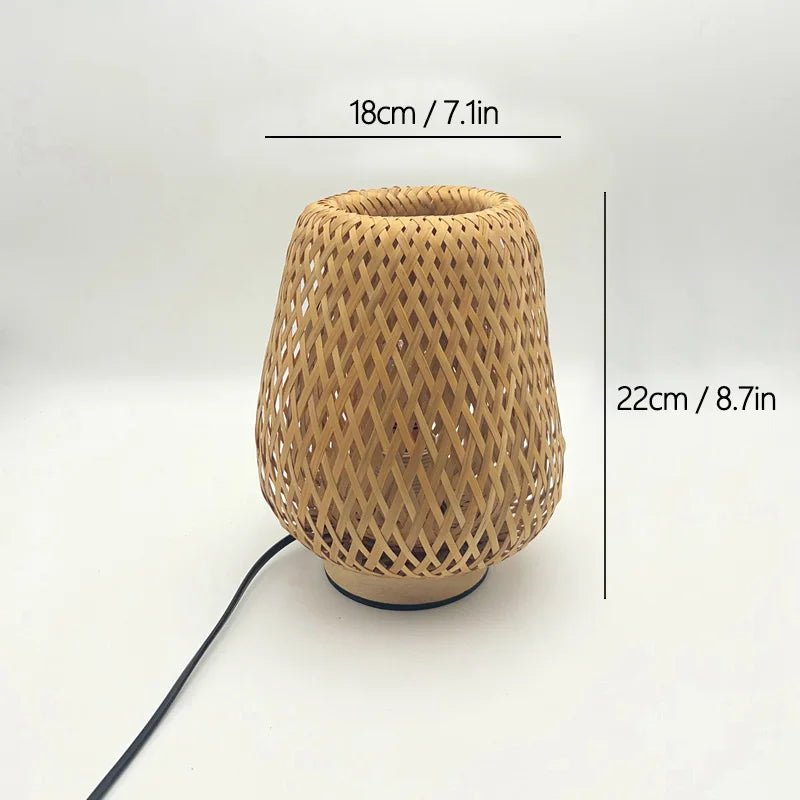Bamboo table lamp handmade wooden bedside vintage living room decoration night light for bedroom camping desk