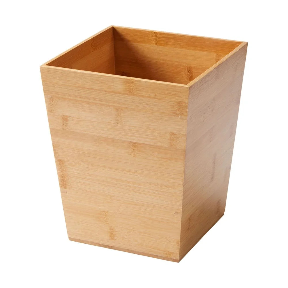 Bamboo bathroom wastebasket eco-friendly compact trash can open top design modern waste bin indoor use wooden organizer