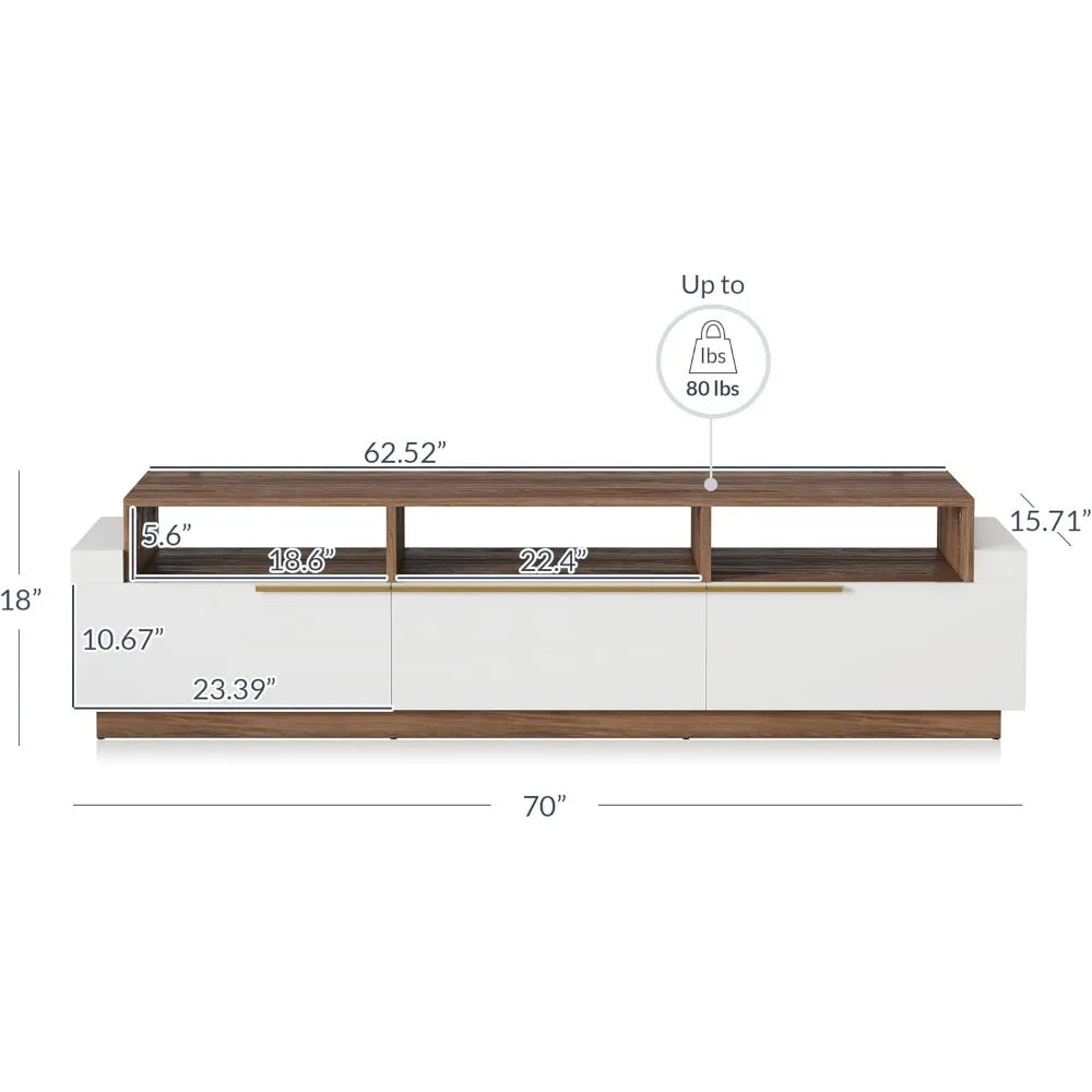 70’’ tv stand for up to modern home entertainment center with open shelves and drawers media console table wood storag