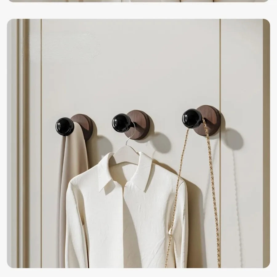 Adhesive wooden wall hooks2pack farmhouse decorative tural dark walnut wood mounted hook for towel keys hats coats robe