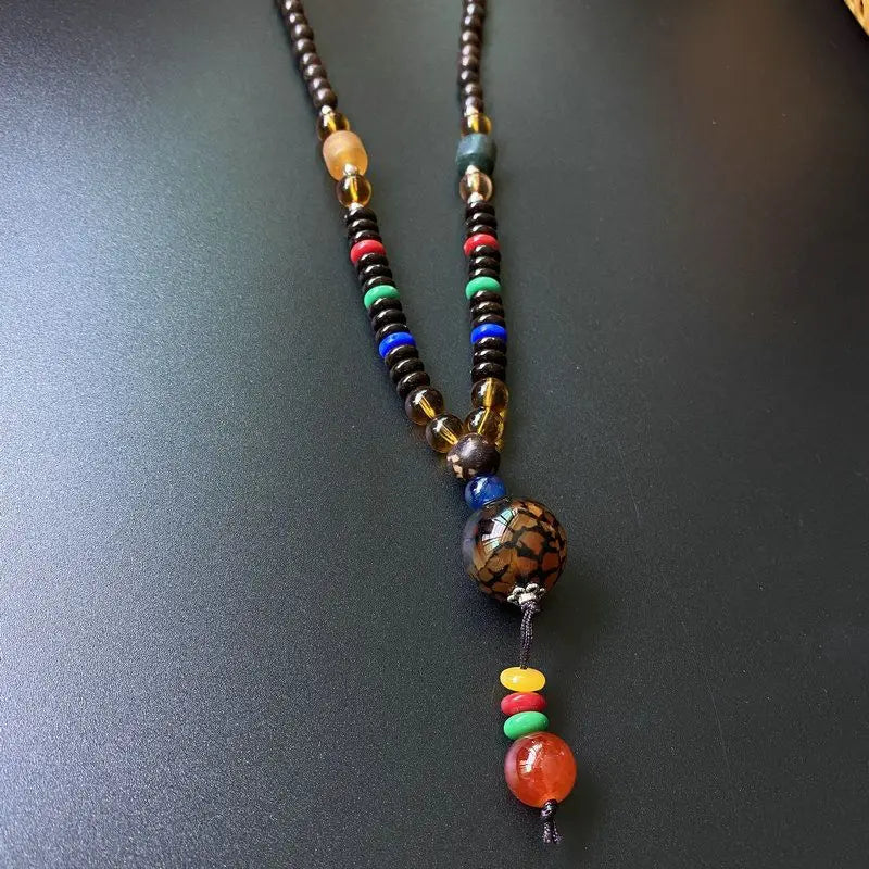 Chinese style minimalist wooden necklace long buddha bead sweater chain versatile personalized pendant men’s