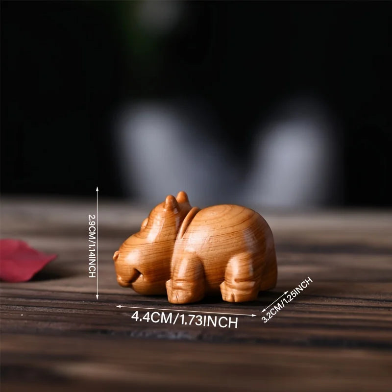 1pc handcrafted wooden hippo sculpture - artisanal tabletop decor & tea pet - united states - decorative