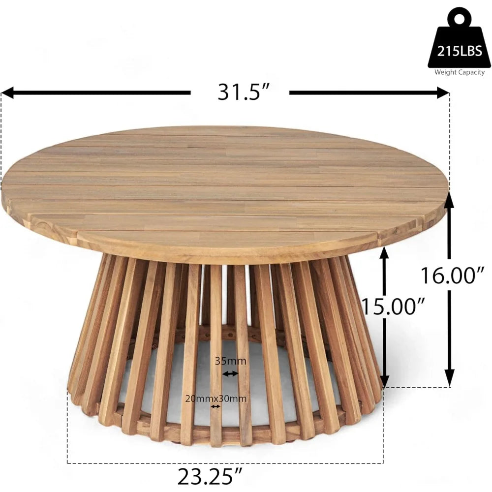Patio outdoor acacia wood round coffee table for backyard lawn balcony light teak - united states