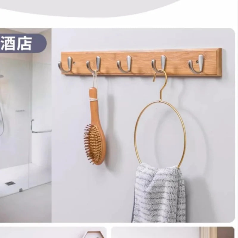 Simple bamboo wooden hanging clothes hook wall decoration fitting room hangers entrance door hats keys goods storage