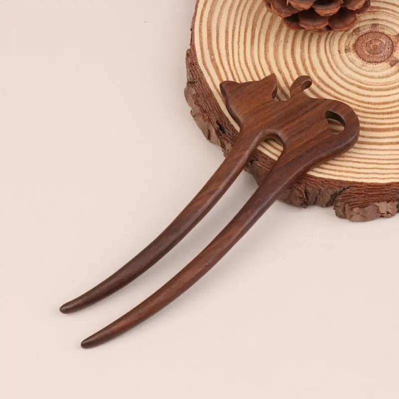 Wooden hair stick u-shaped fork cat butterfly chinese style fashion hairpin headwear girl accessories - 05 / united