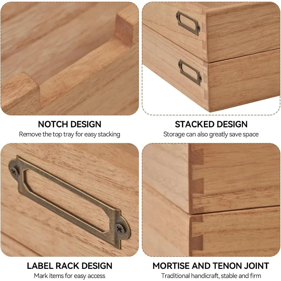 Wood desk organizer set of 2 stackable paper tray desktop document storage wooden letter trays for home office