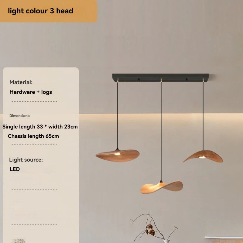 Solid wood walnut color leaf multi-head combination chandelier living room main lamp restaurant wabi-sabi retro style