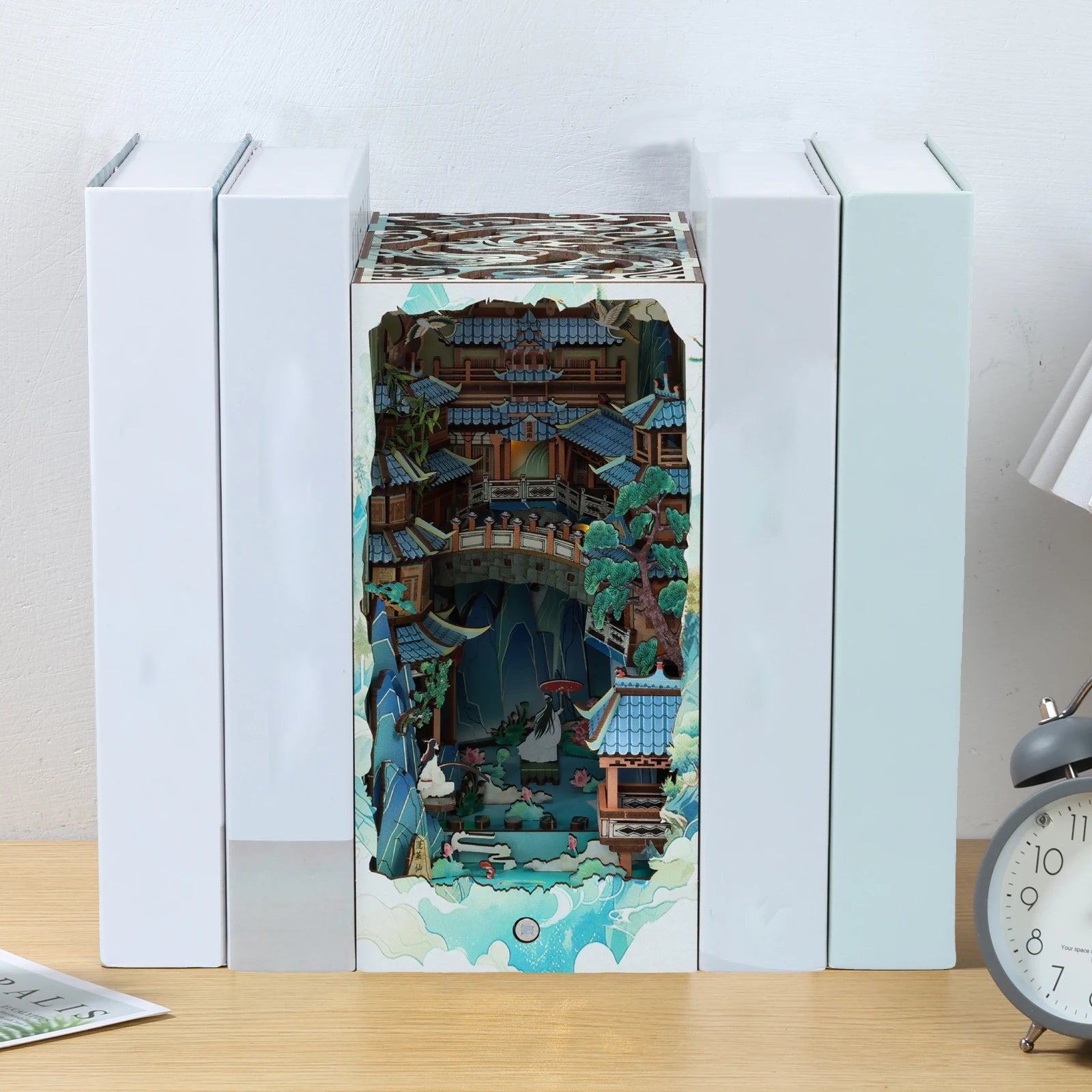 3d book nook kit diy doll house bookshelf insert miniature dollhouse bookend for xmas home office puzzle model build