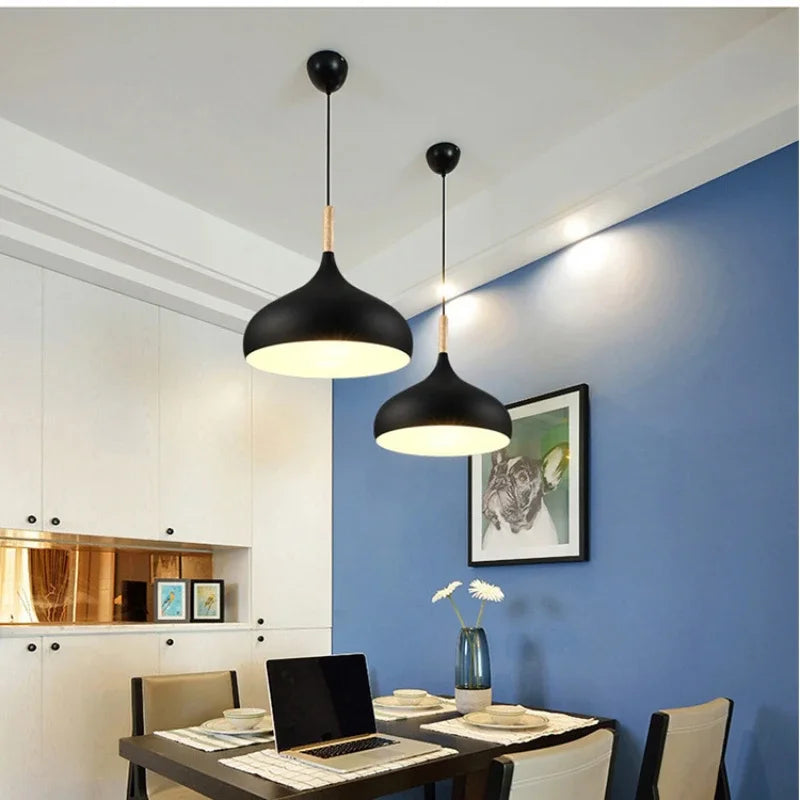 Nordic colored chandelier wooden pendant light bedroom living room led lamp single head aluminum children lighting