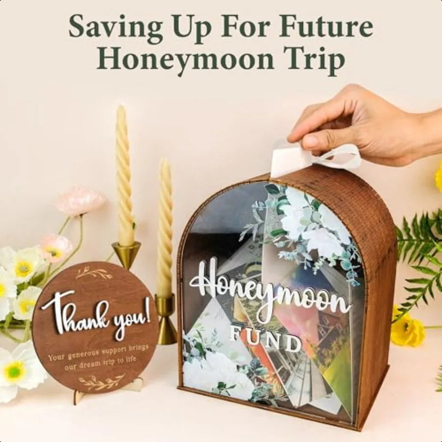 Honeymoon fund box wedding wooden gift card rustic marriage decor for reception honey moon money boxes birthda - united