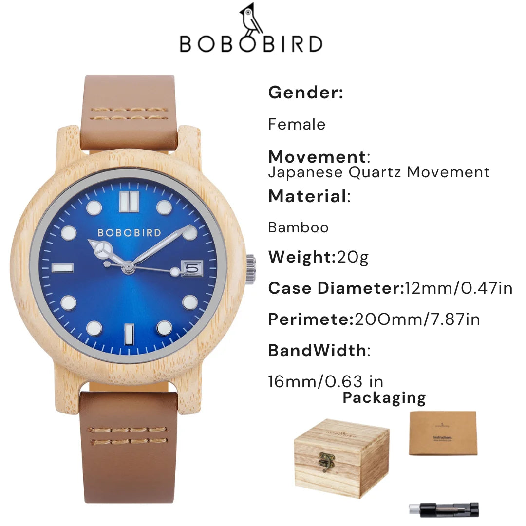 Bobo bird women bamboo watch lightweight genuine leather strap simple elegant fashion wooden gift for girlfriend