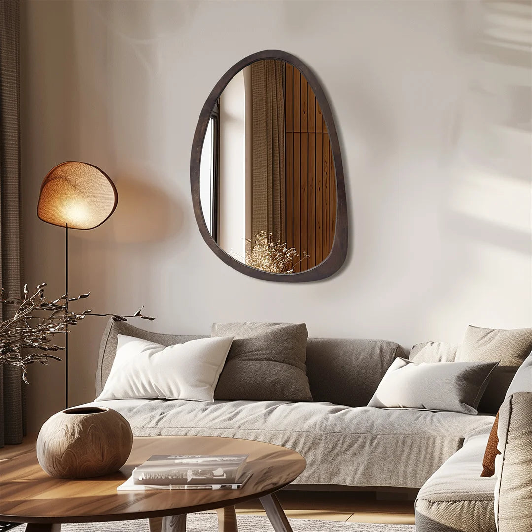 Modern decorative wall mirror black walnut wood frame abstract hanging for entryway living room bedroom decor