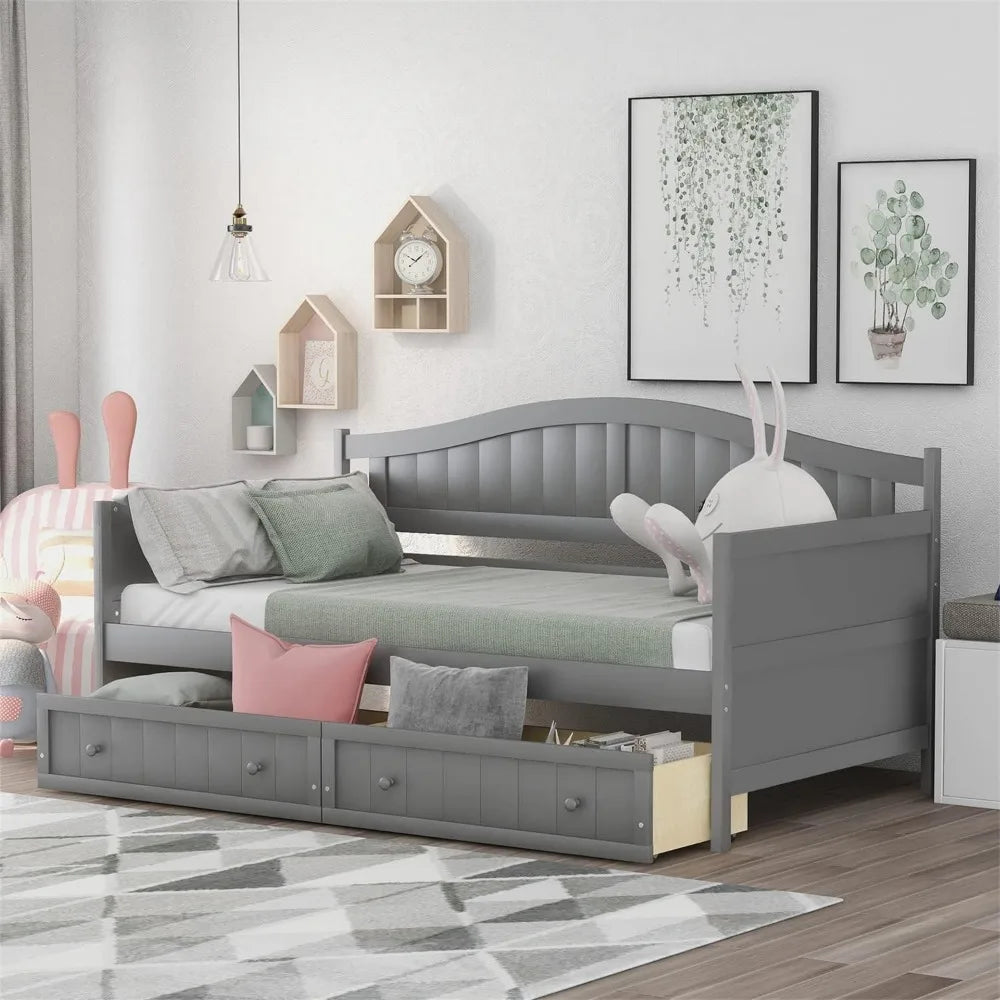 Twin daybed with storage drawers wood day bed frame for living room bedroom dual-use sofa beds kids guests sleepovers