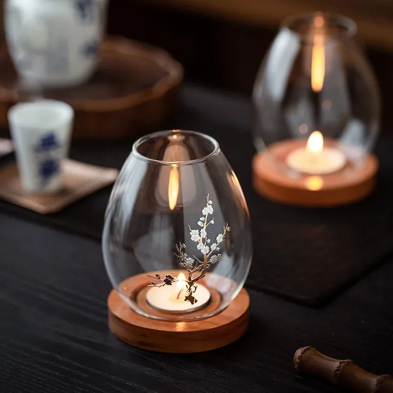 Transparent glass candlestick chinese decoration romantic candlelight dinner zen retro home windproof candle cover