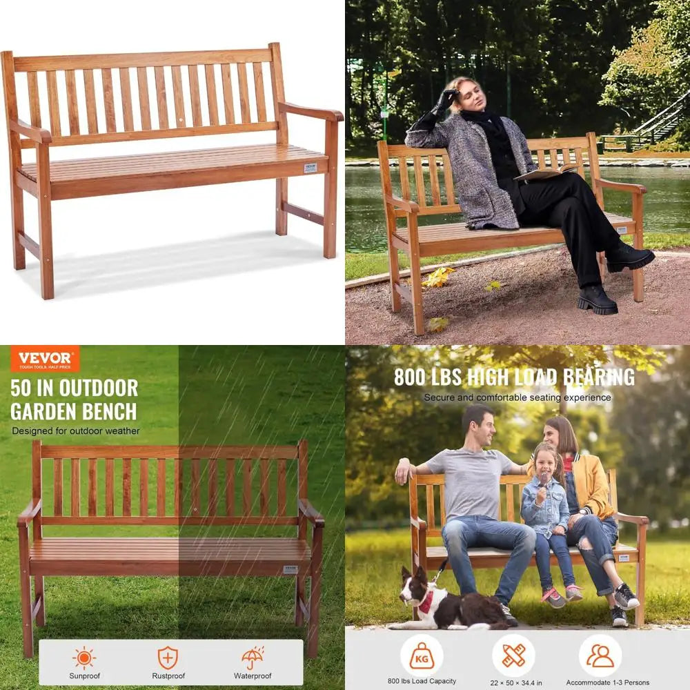 2-person weather-resistant outdoor wood bench with backrest and armrests durable patio furniture for 800 lbs - united