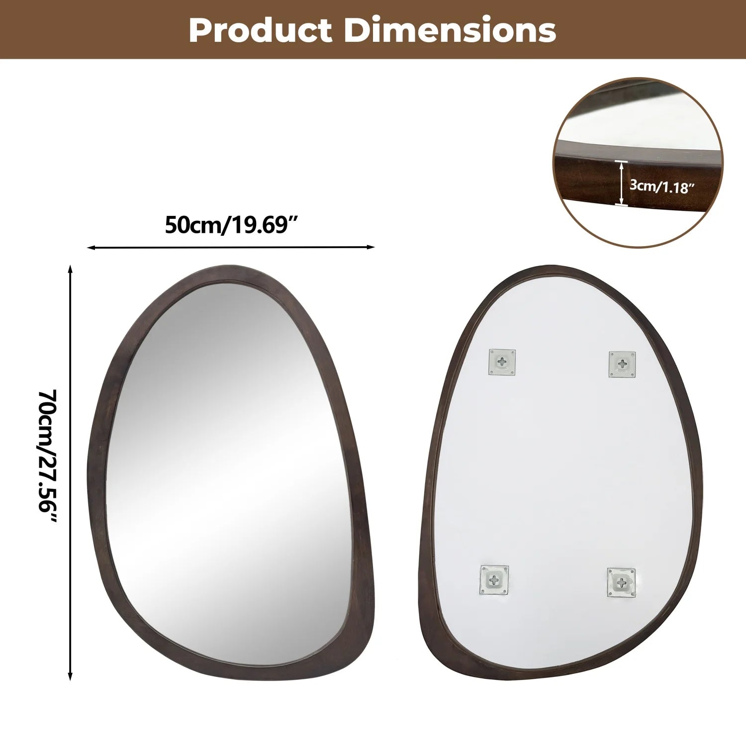 2 shape irregular/octagon wall mirror walnut wood frame decorative for living room bedroom bathroom entryway