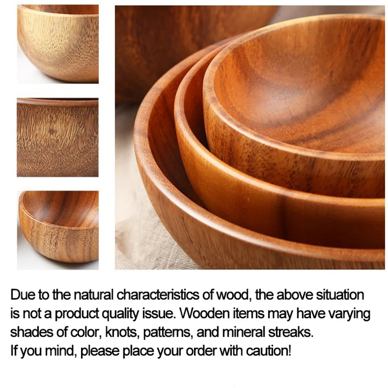 Acacia wooden fruit salad bowl japanese style rice single ramadan tableware utensils for kitchen wood soup bowls