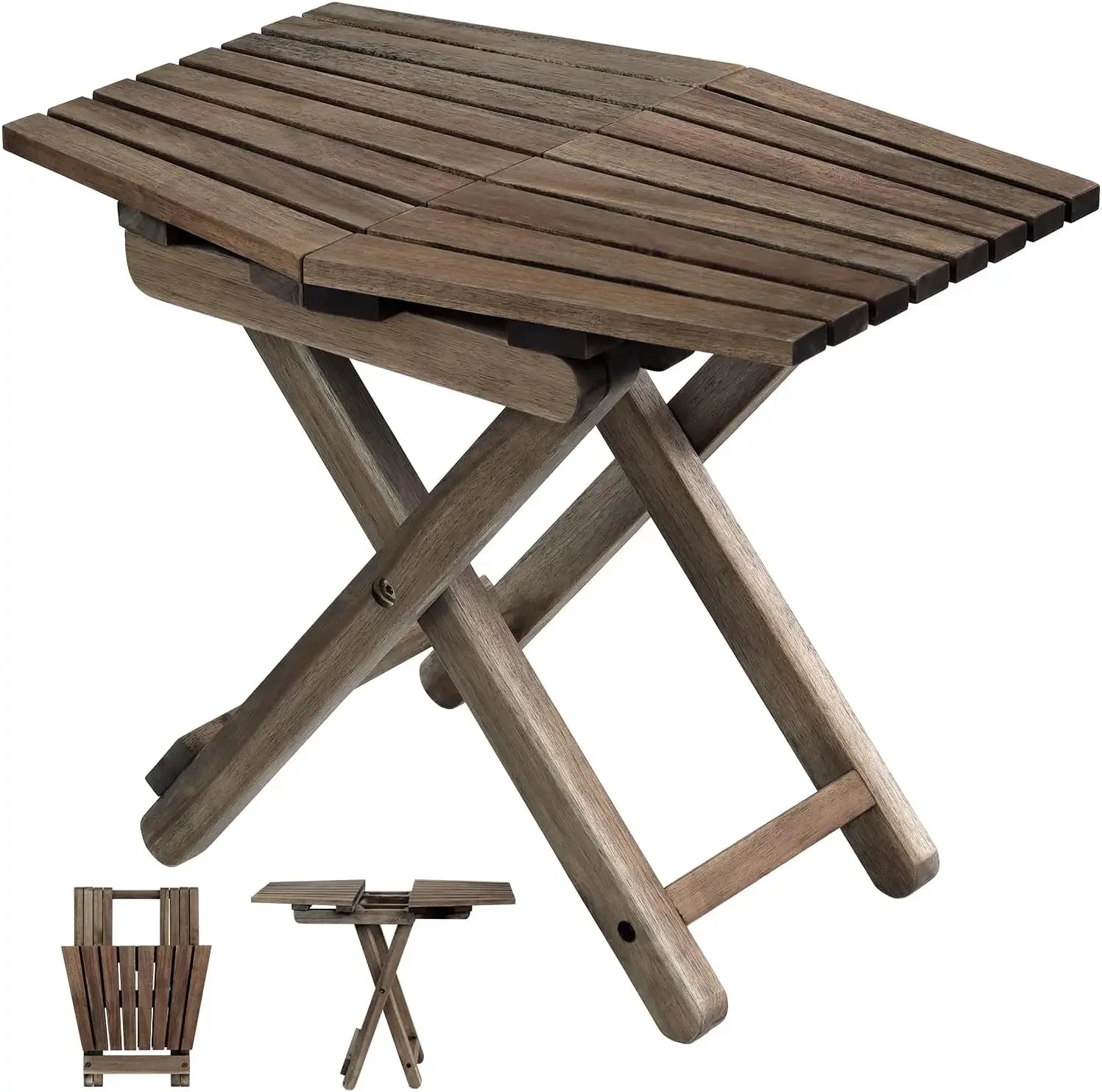 Small patio table outdoor folding side accent coffee end wood top - walnut - set of 1 / united states