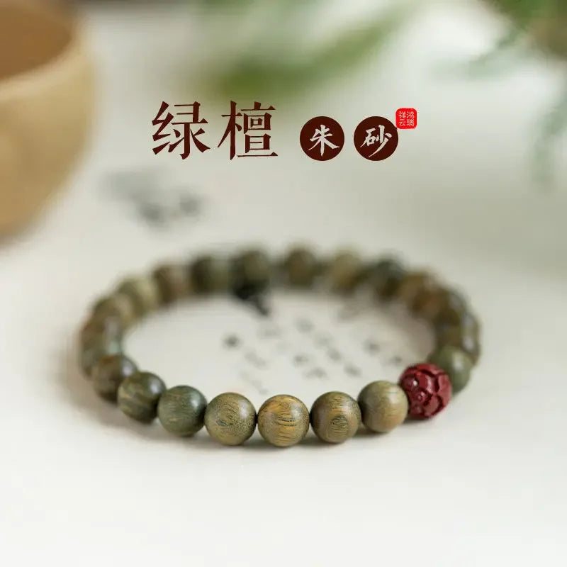 green-sandalwood-lotus-cinnabar-bracelet-wooden-buddha-beads-unisex-bring-in-wealth-and-treasure-handstring-couple-jewelry-gift