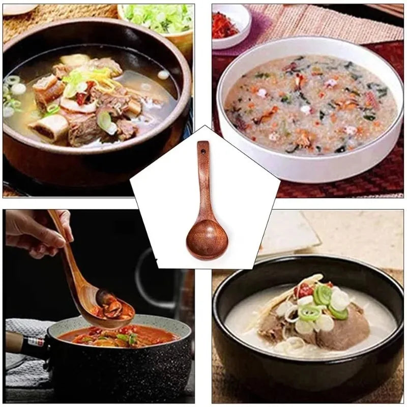 Wooden natural soup spoon large wooden ladle cooking utensil handmade tableware suitable for kitchen and restaurant