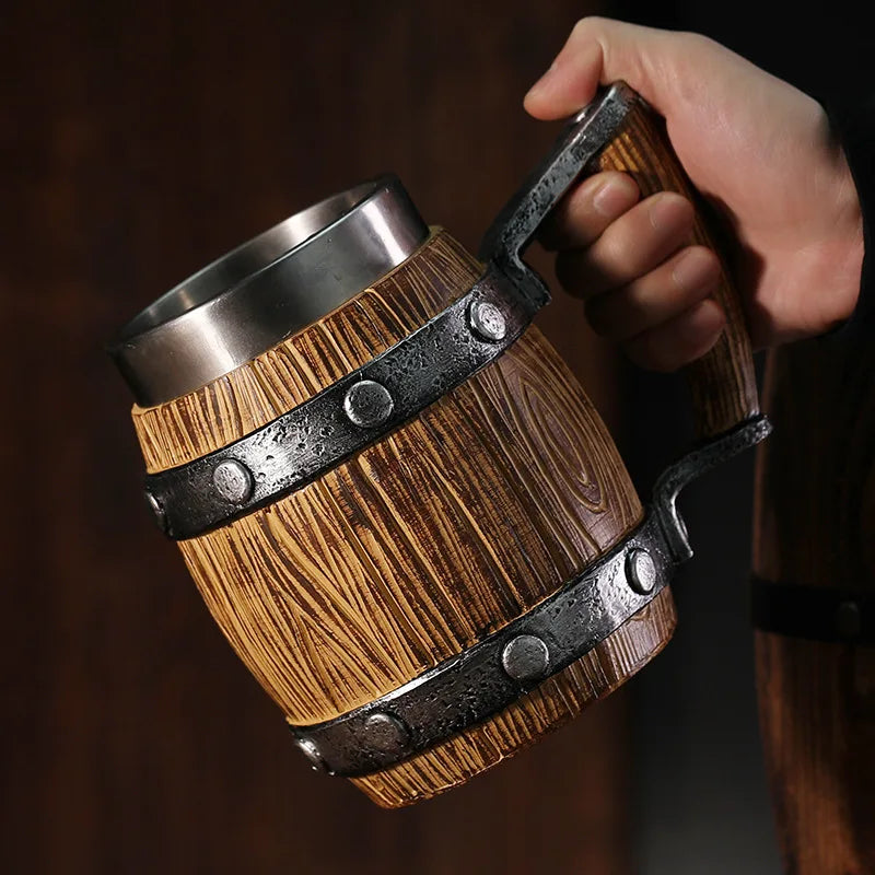 Large-capacity 600ml wooden barrel beer mug personalized resin eco-friendly material goblet coffee cup creative