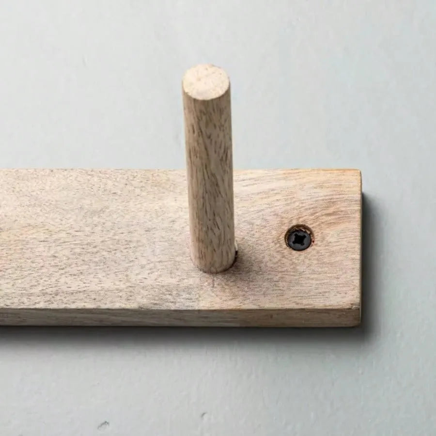 Wooden six-peg wall hook - magnolia pattern: mountable shelf white finish no tools required - united states