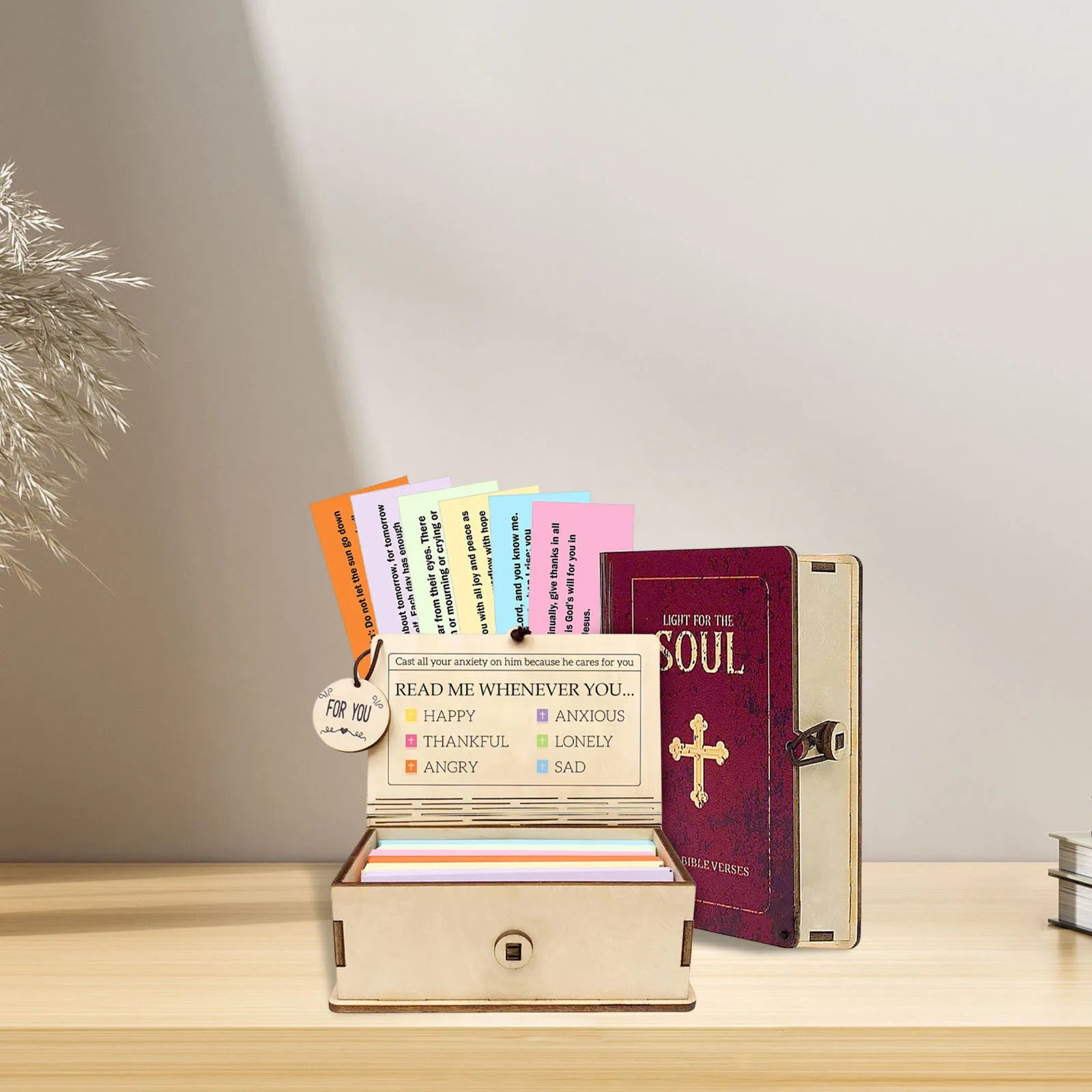 Wooden bible verses box with 150 prayer cards handmade note storage inspirational scriptures for home gathering gift