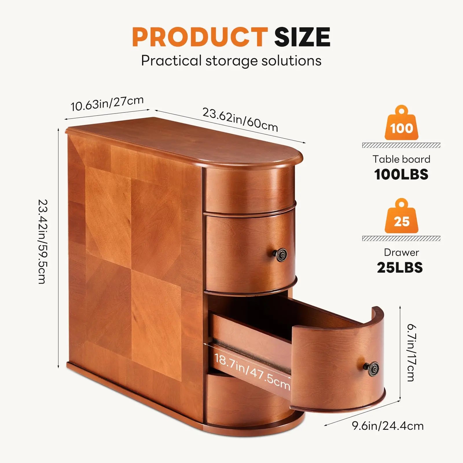 Jhk 24in wood side end table with 2 drawers for living room vintage bedside tables curved edge storage space bedroom