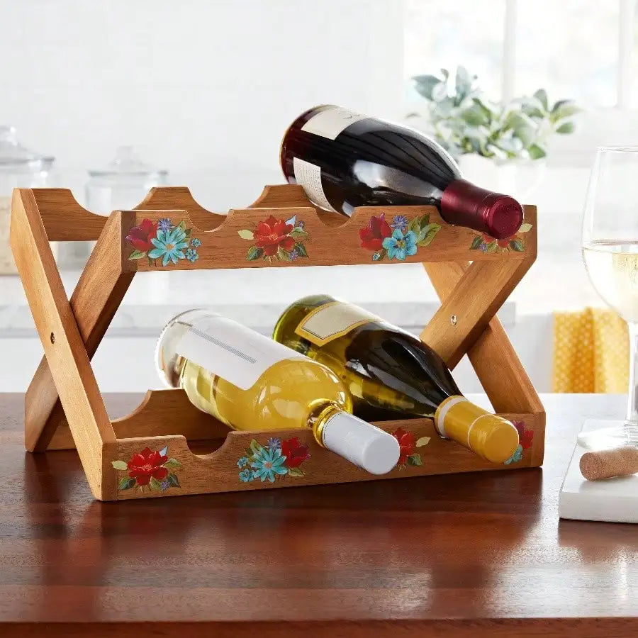 Spring bouquet 13.9 - inch acacia wood wine rack for home bar kitchen storage organize vintage brown rustic style