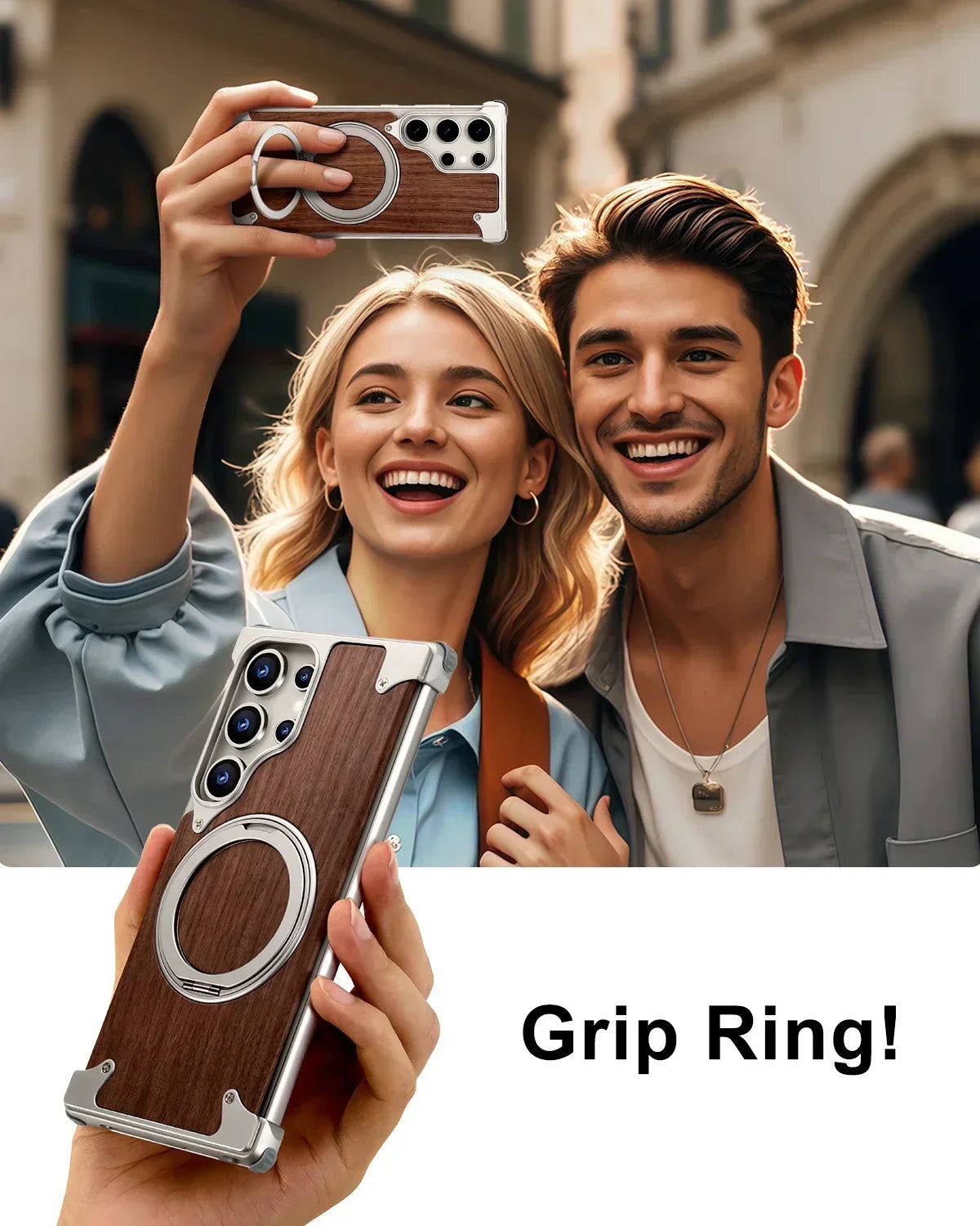 Oatsbasf solid wood phone case for samsung galaxy s25 s24 ultra with magsafe 360° rotatable ring stand protective cover