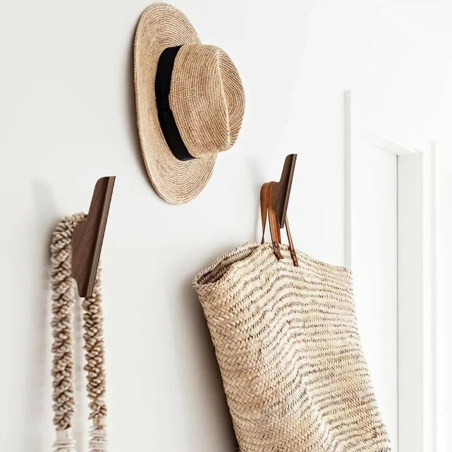 Wooden wall hooks 4 pack mounted walnut for hanging hat towel bag backpack decorative wood heavy duty hook fo - united