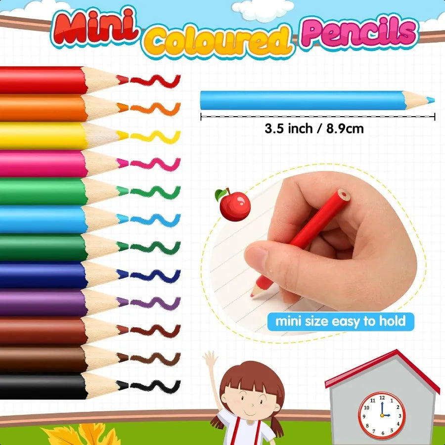 60 sets mini drawing colored pencils bulk with sharpener for 3.5 small 12 colors travel portable pencil set back to sch