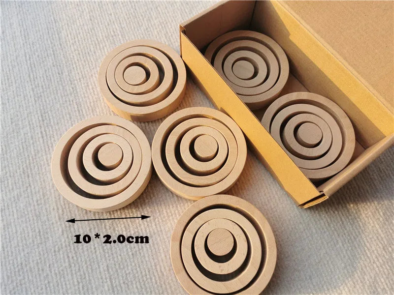 Kids rainbow wooden nest rings unpaint beech stacking blocks creative loose parts montessori toys - unpaint set 24