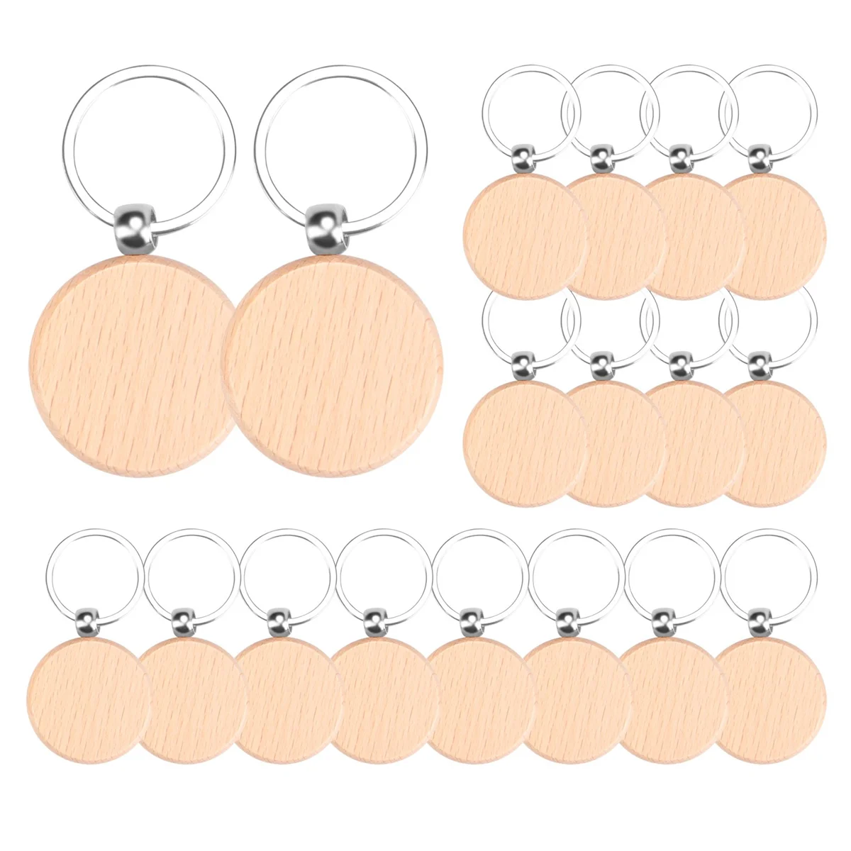 100pieces wooden keychain blanks bulk round wood engraving unfinished key ring tag b - chain