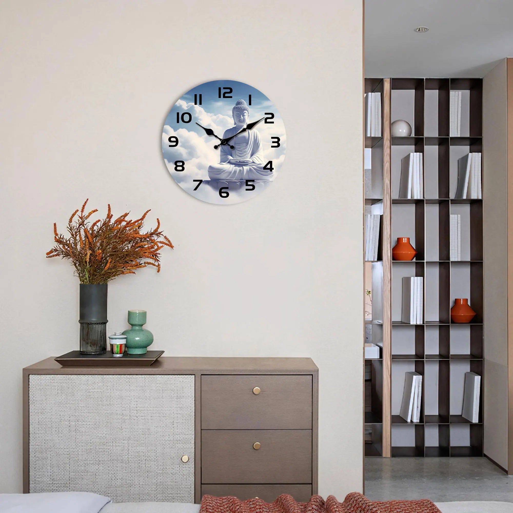 1pc white ’buddha’ wooden wall clock religious theme design buddha - silent non-ticking living room bedroom kitch
