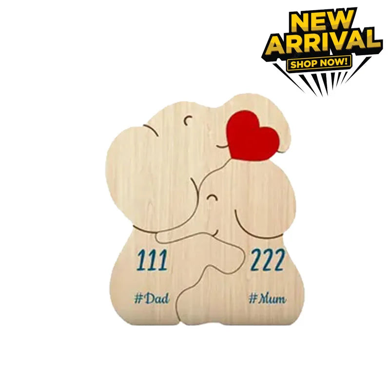 Personalized elephant family wooden puzzle love animal wood custom name sculpture free engraving decor gifts - b-2