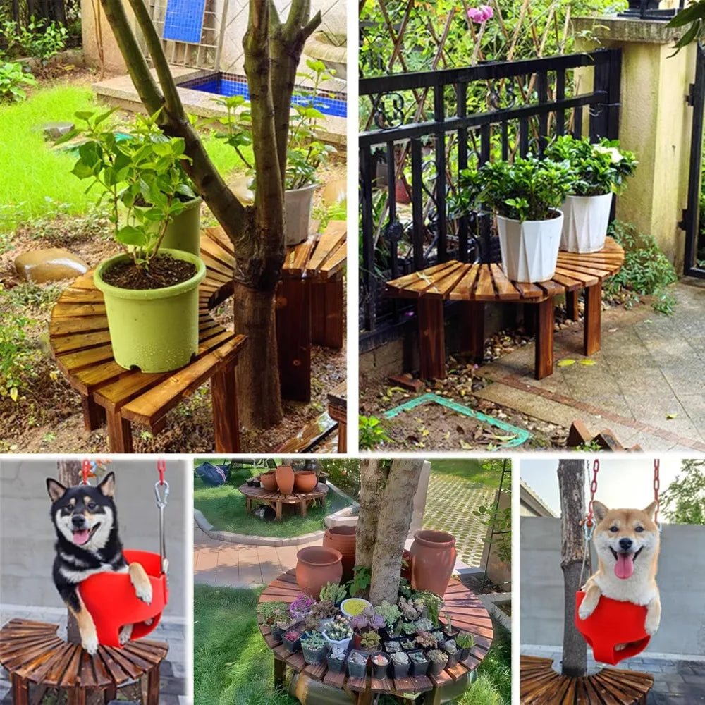 Wrap around tree bench outdoor curved wooden seat semicircular backrest design for gardens patios backyards lawn