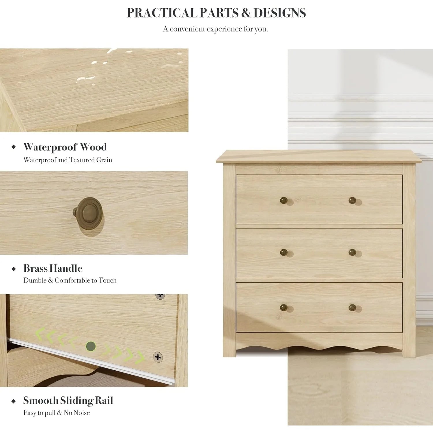 3 drawer dresser for bedroom mid century modern wooden dressers chest of drawers with handles waveform nightstand kids