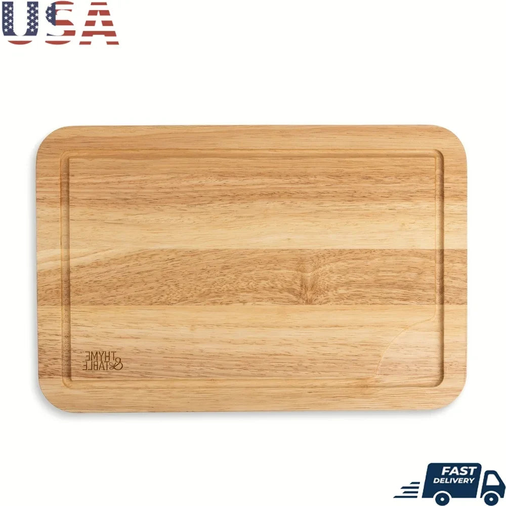 Large rubberwood cutting board with juice well non-slip feet blade-friendly surface kitchen prep tool perfect chopping